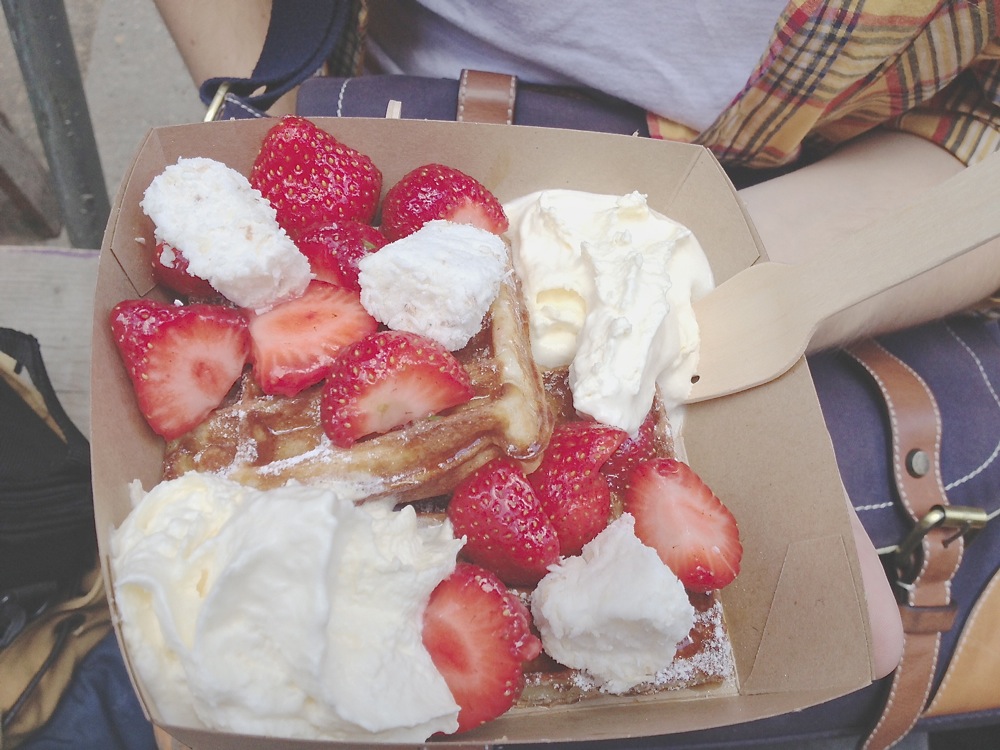 Waffles, strawberry, marshmallow and cream at Maltby St. Market