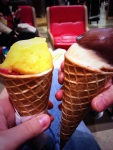 ice cream, gelato, ice cream cone, double ice cream,